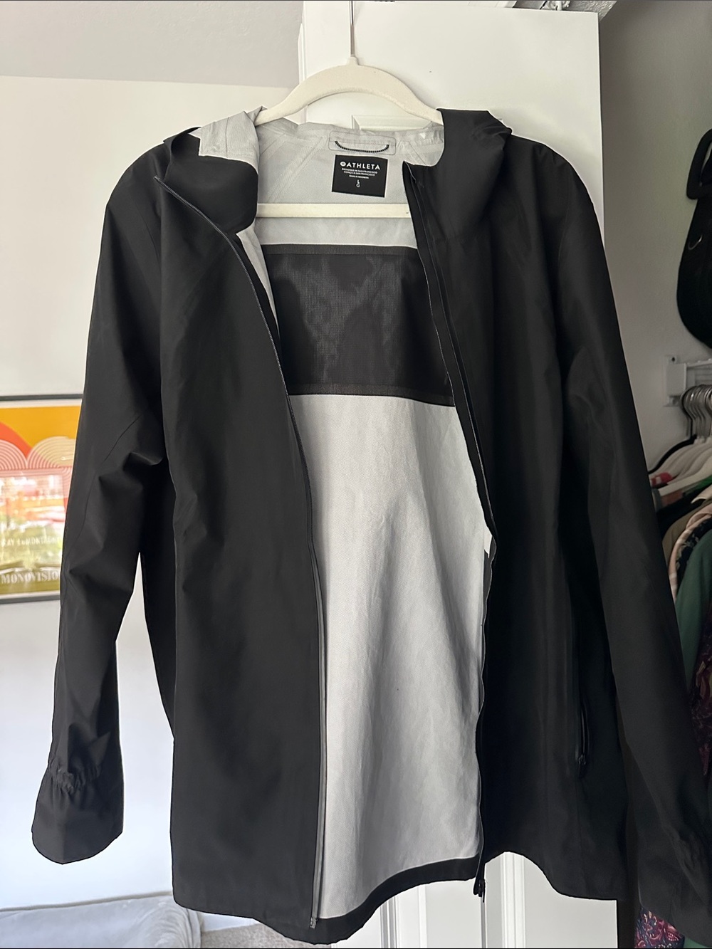 Athleta Black Hooded Waterproof Jacket with Light Gray Lining